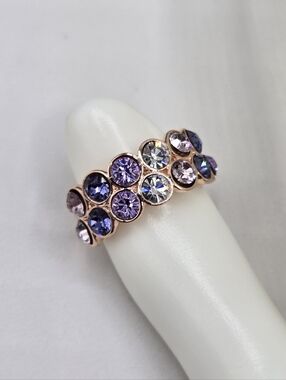 Swarovski Crystal Elements Rose Gold Statement Ring Pink Purple Size 6.75 Prom
